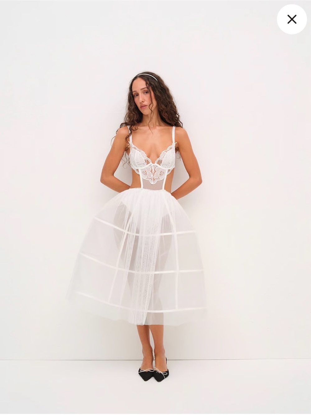 For Love & Lemons Blushing Blooms White Lace Bodice Tulle Midi Slip Dress